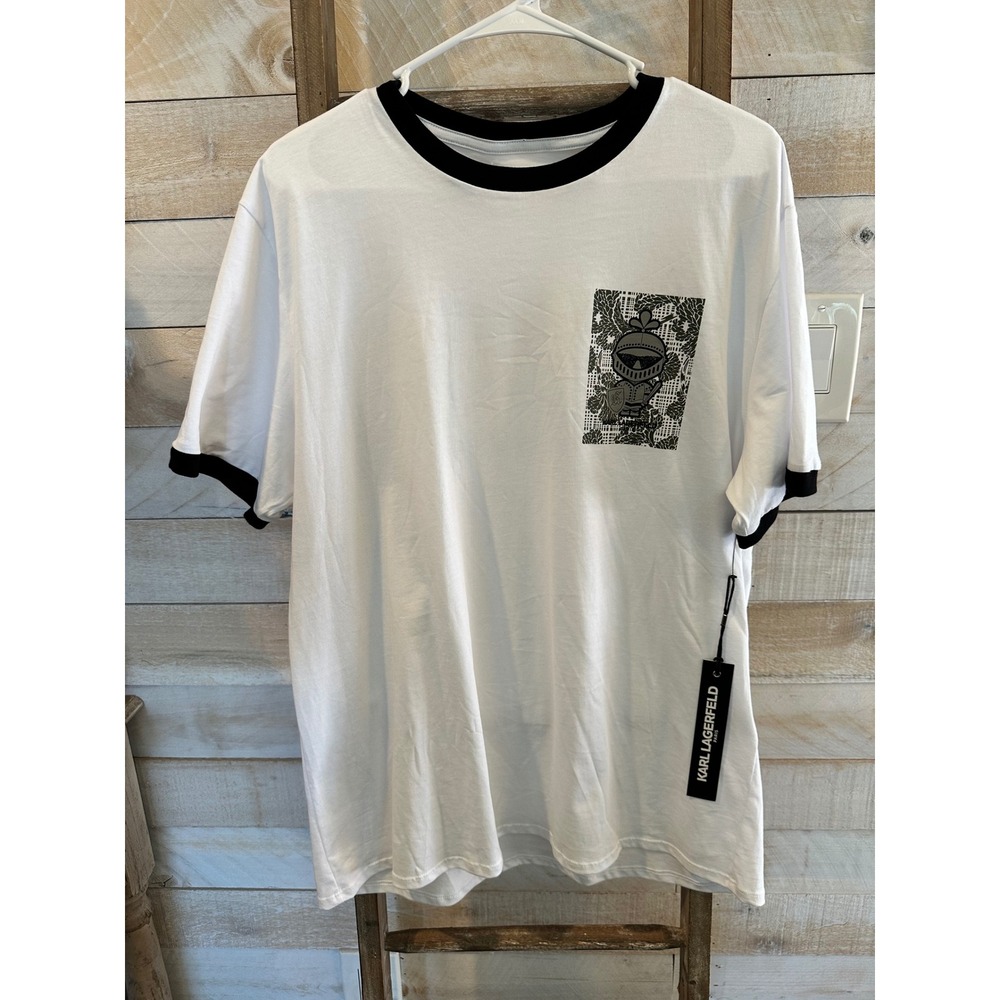 Karl Lagerfeld Paris Mens White Ringer T-Shirt Knight Graphic LM6G2140 Large NWT